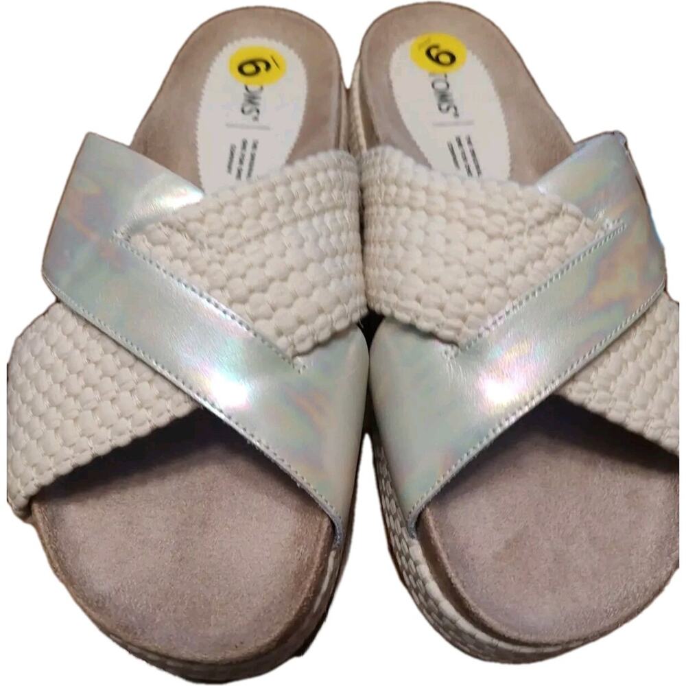 NEW TOMS Iridescent Woven Trim Leather Paloma Sandals Slides Size 9 NWT